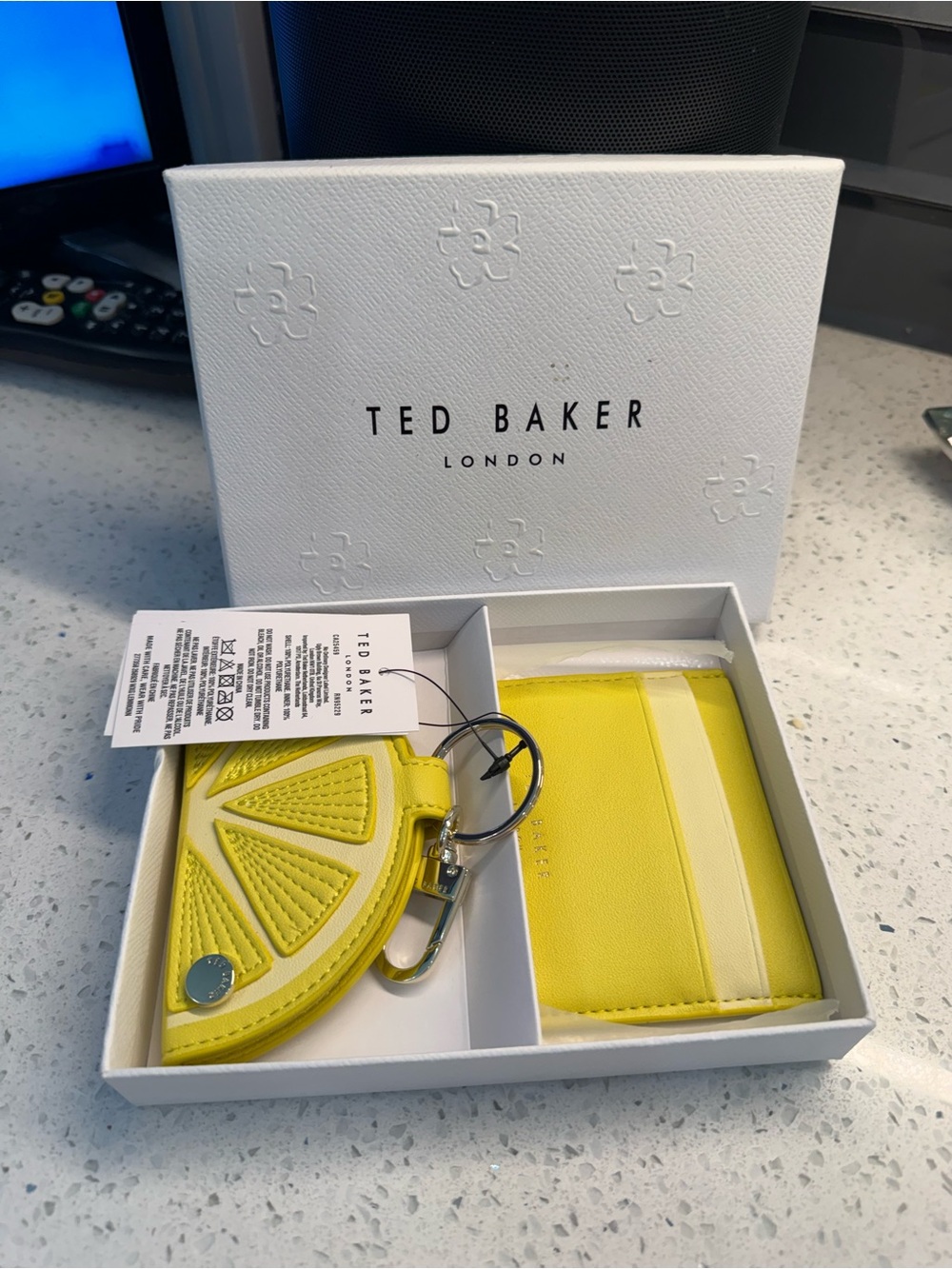 Ted Baker Lemon Yellow Lemon-Shaped Keyring & Cardholder Set